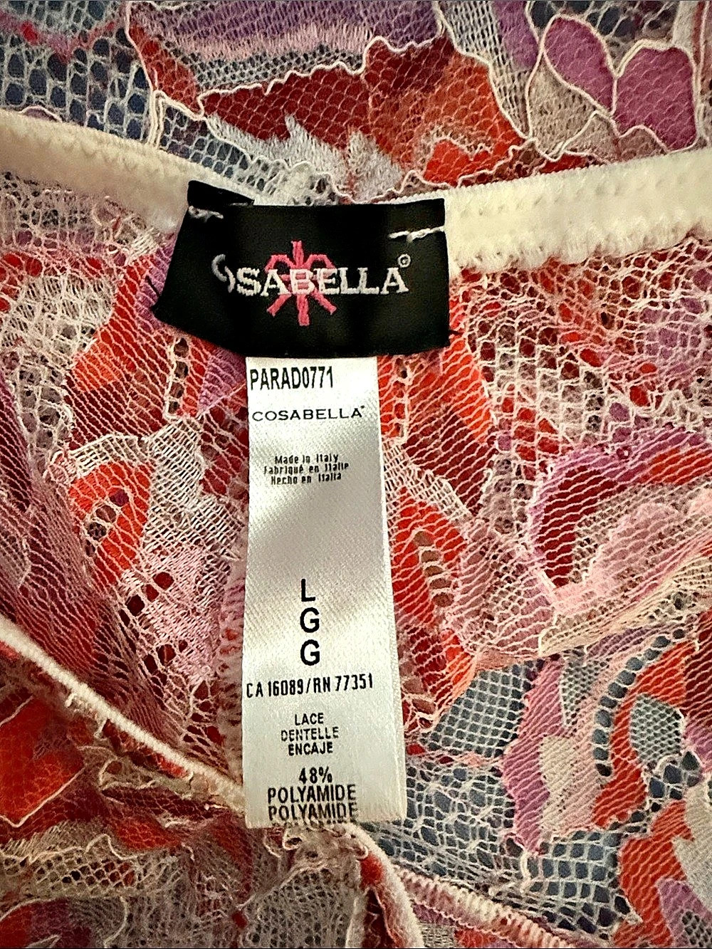 Cosabella Paradiso V-Hipster Floral Lace Bra Set Red & Pink 36C, size L - Picture 3 of 10